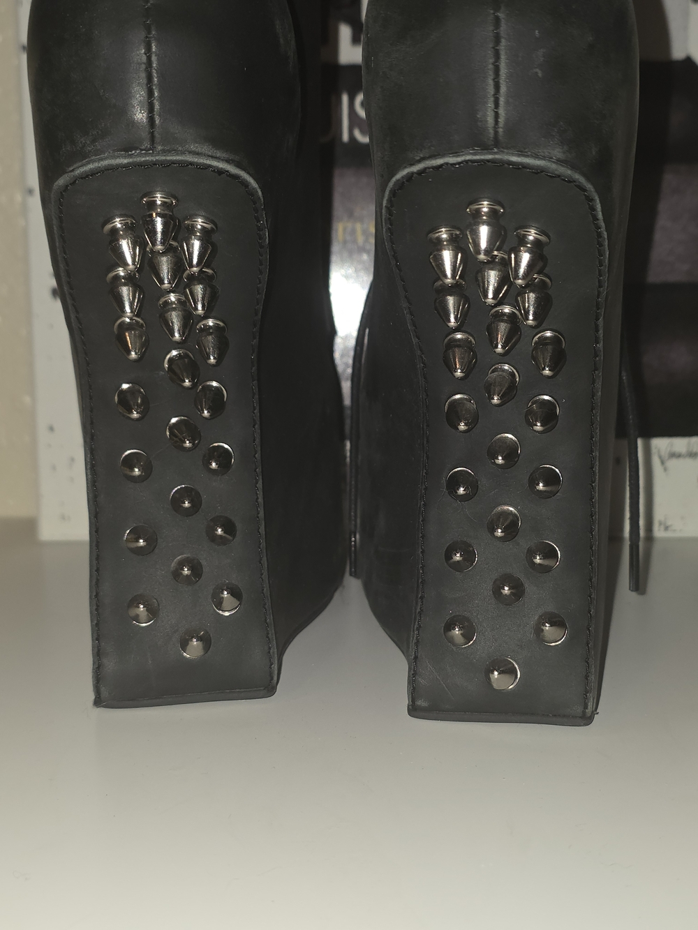 Jeffrey Campbell "NGT-LITA" Black Leather Studded Platform Lace-Up Gravity Wedge - Picture 5 of 9